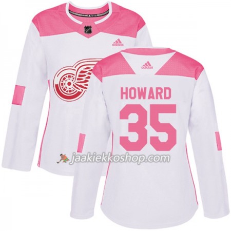Nainen NHL Detroit Red Wings Pelipaita Jimmy Howard 35 Adidas 2017-2018 Valkoinen Vaaleanpunainen Fashion Authentic